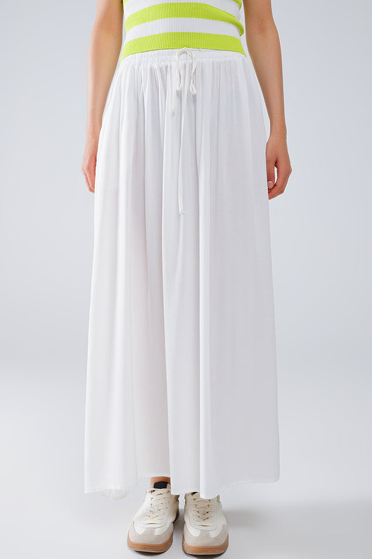 Q2 Jupe longue en tissu fluide blanc avec taille élastique
