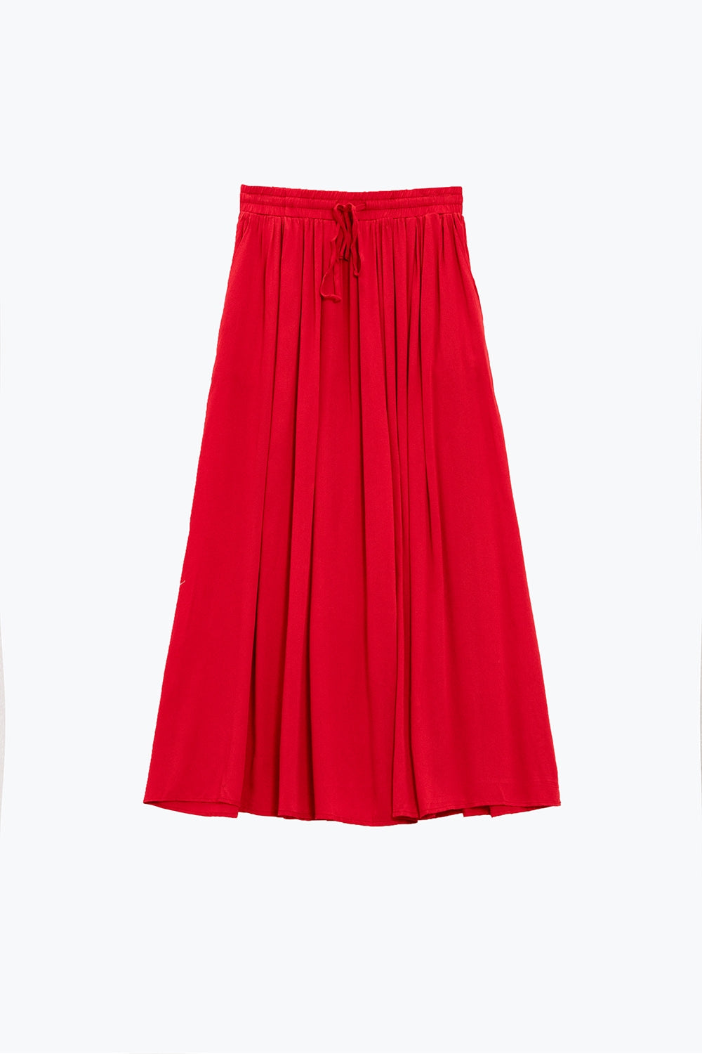 Jupe longue en tissu fluide rouge avec taille élastique