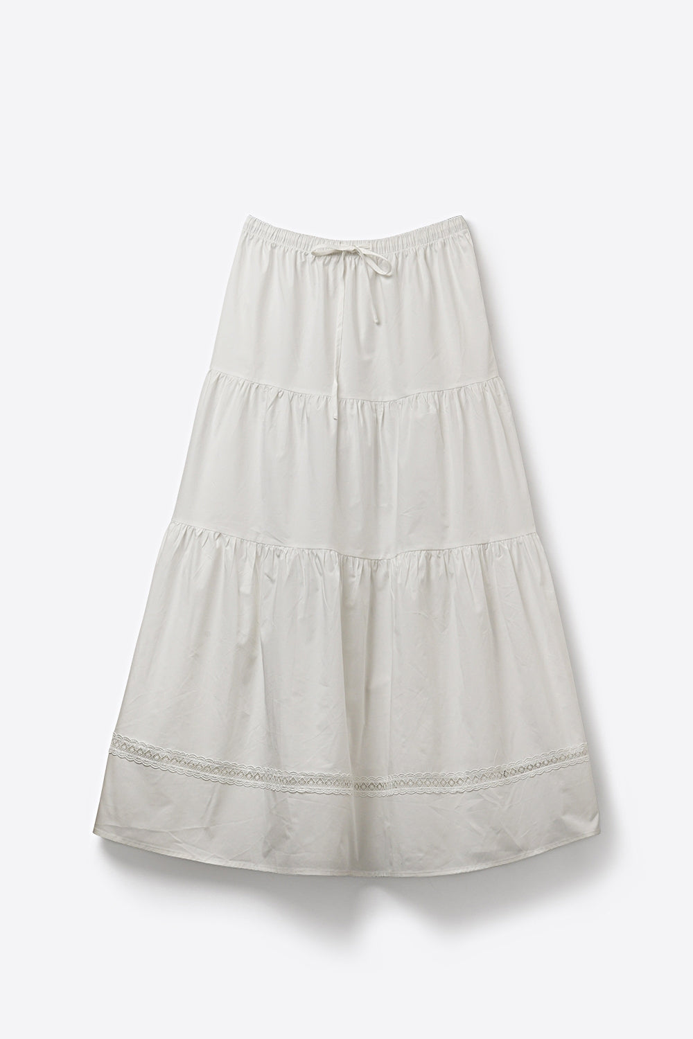 Jupe Maxi en Popeline Blanche avec Détail en Dentelle