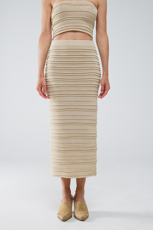 Q2 Jupe midi en tricot beige