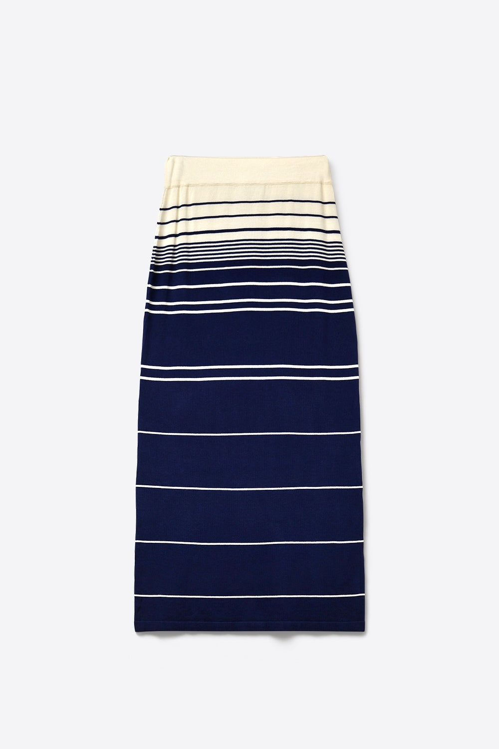 Jupe midi en tricot rayé marine avec ceinture crème