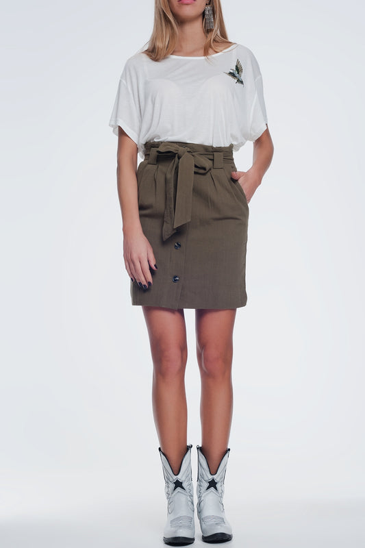 Q2 Jupe Mini longue boutonnée devant kaki