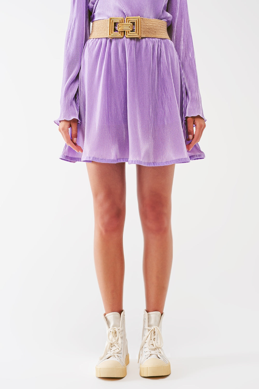 Jupe plissée en satin lila