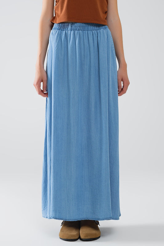 Q2 Jupe Tencel longue en denim bleu