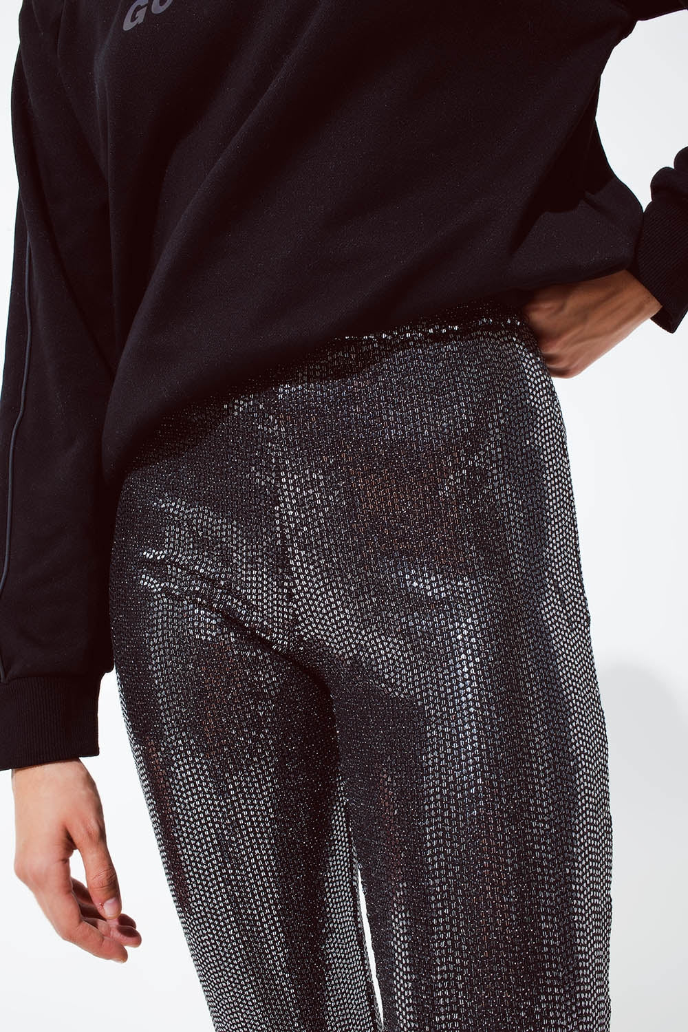 Leggings évasés en tissu métallique argenté