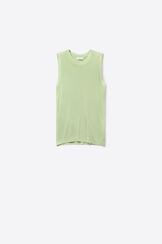 Q2 Light Green Ribbed Knit Sleeveless Top