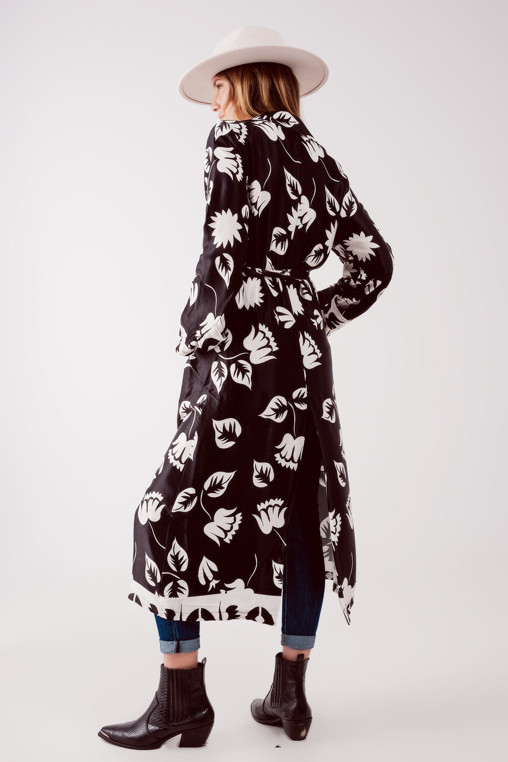 Long blazer noir à imprimé