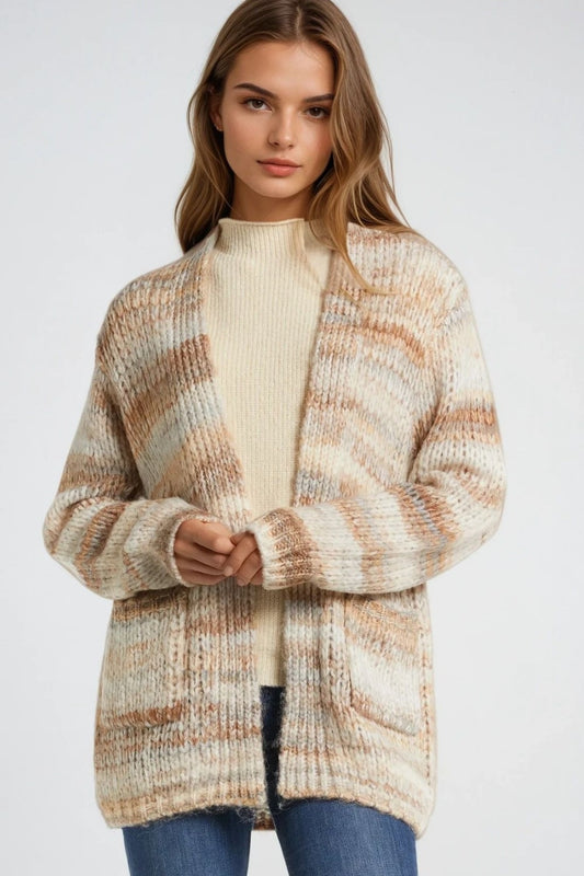 Q2 Long cardigan oversize à rayures chinées avec poches