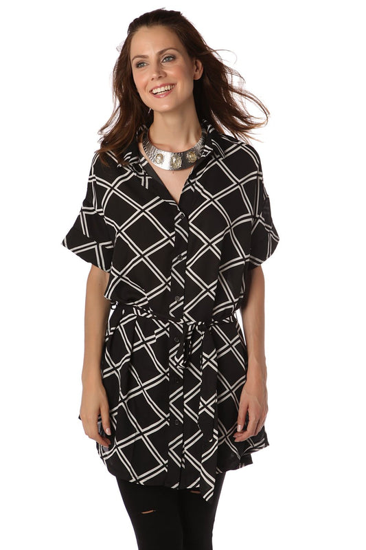 Q2 Longue chemise à imprimé noir