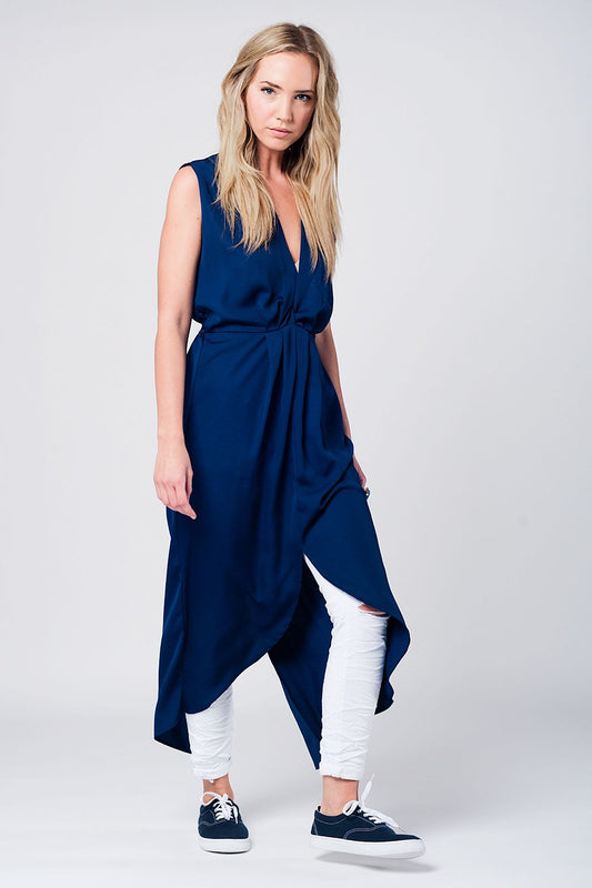 Q2 Longue robe bleu marine col V