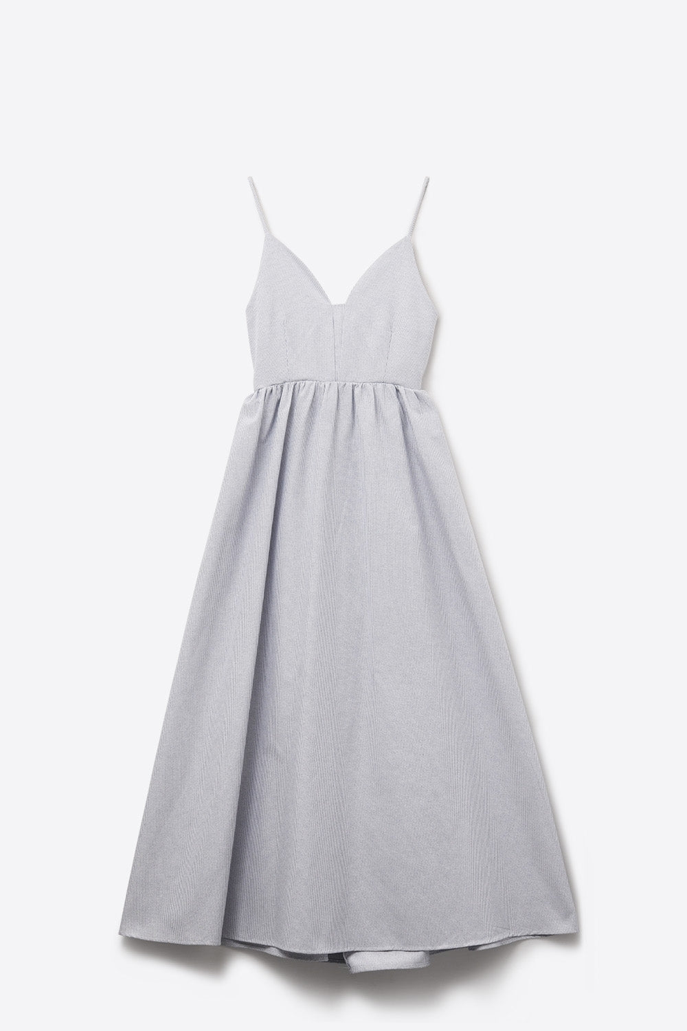 Q2 longue robe bleue rayée avec bretelles et bretelles croisées dans le dos
