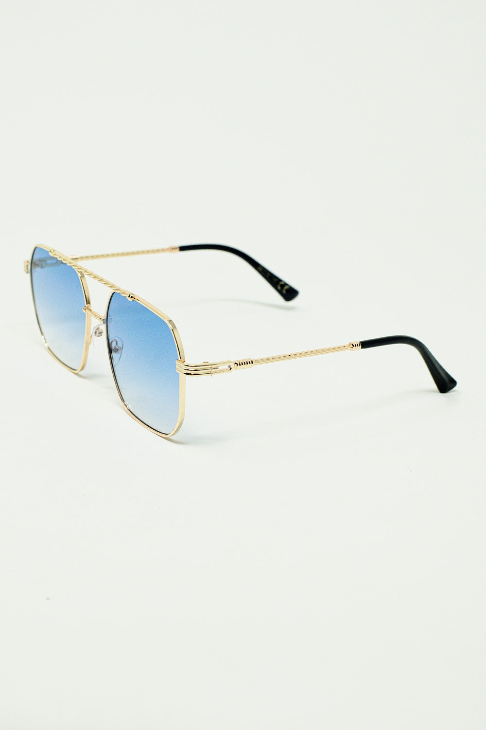 Lunettes de soleil à monture carrée dorée bleu clair ombré