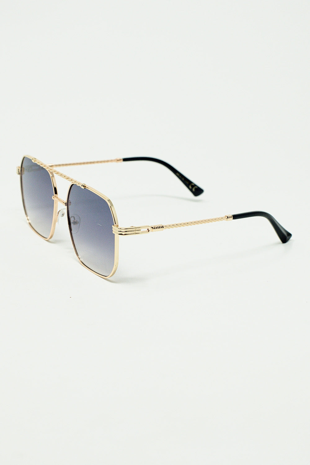 Lunettes de soleil à monture carrée dorée bleu ombré