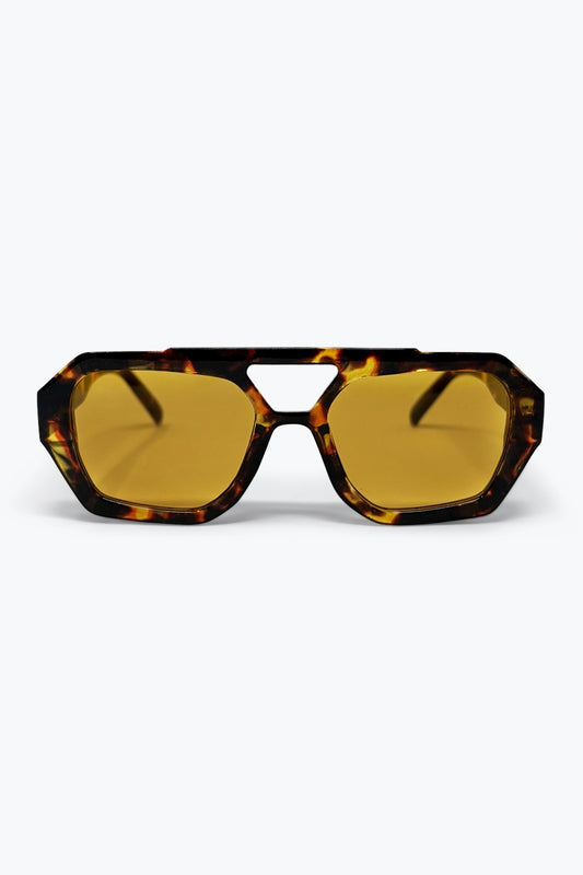 Q2 Lunettes de soleil à monture carrée écaille de tortue avec verres ambrés