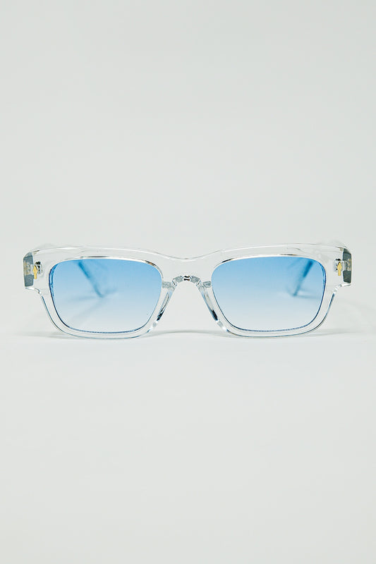 Q2 Lunettes de soleil blanches translucides avec verres ovales bleu clair