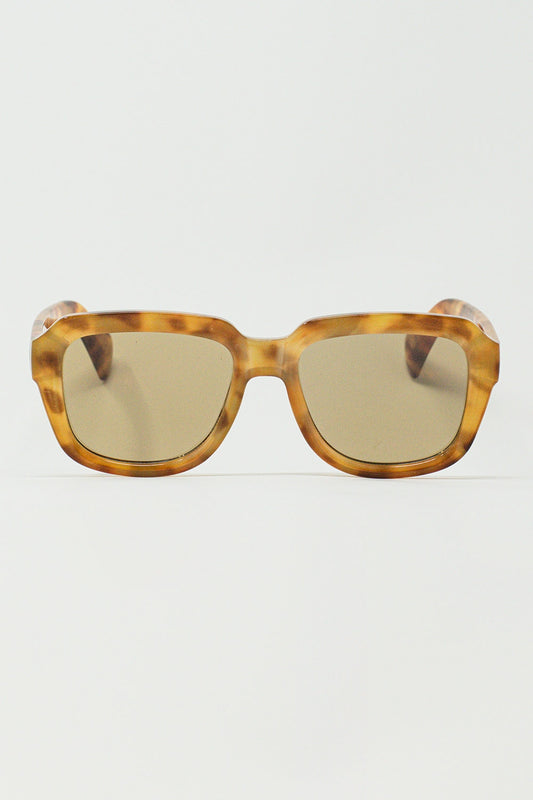 Q2 Lunettes de soleil carrées à monture teintée jaune en écaille de tortue claire