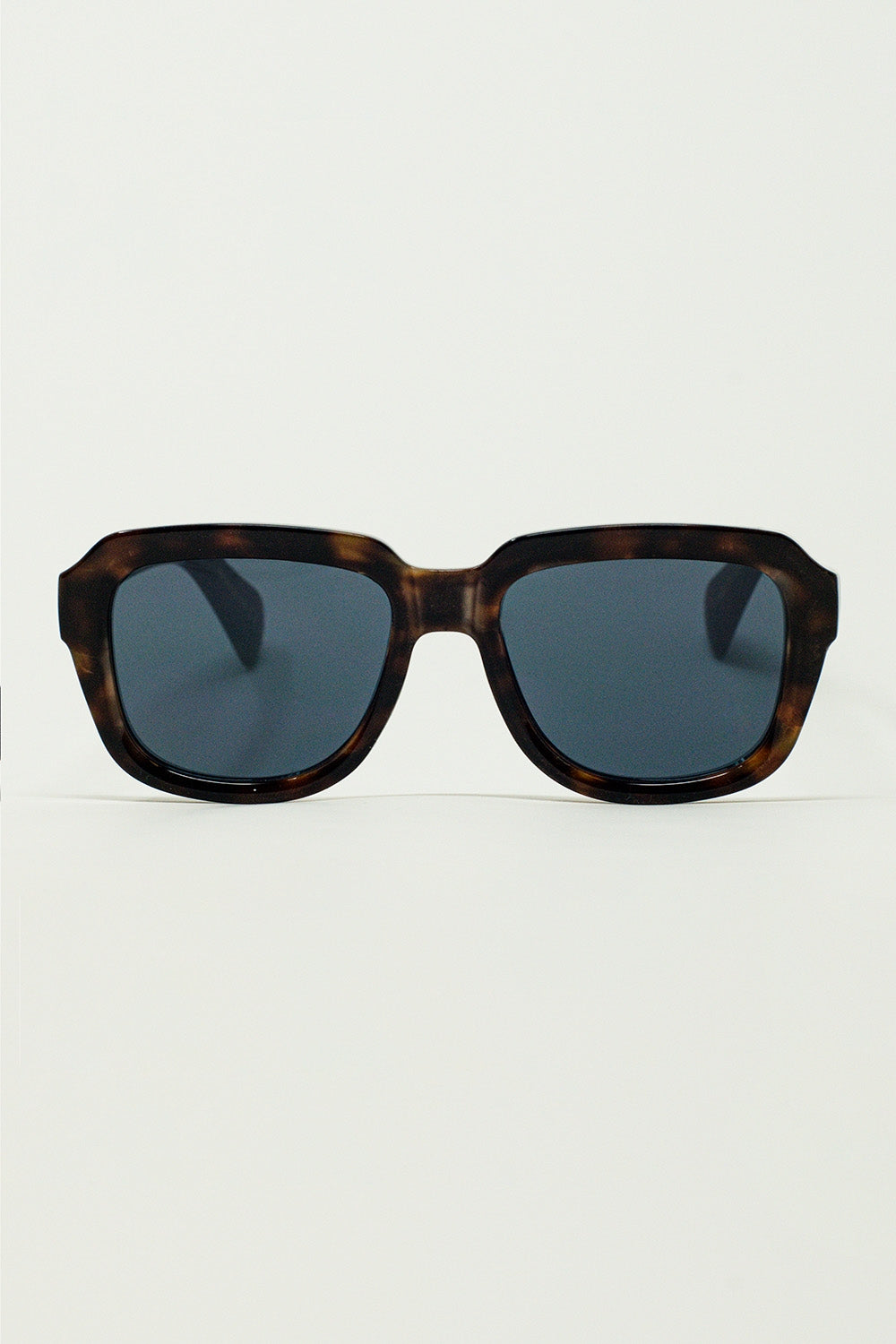 Q2 Lunettes de soleil carrées Chunky avec monture en écaille de tortue marron foncé