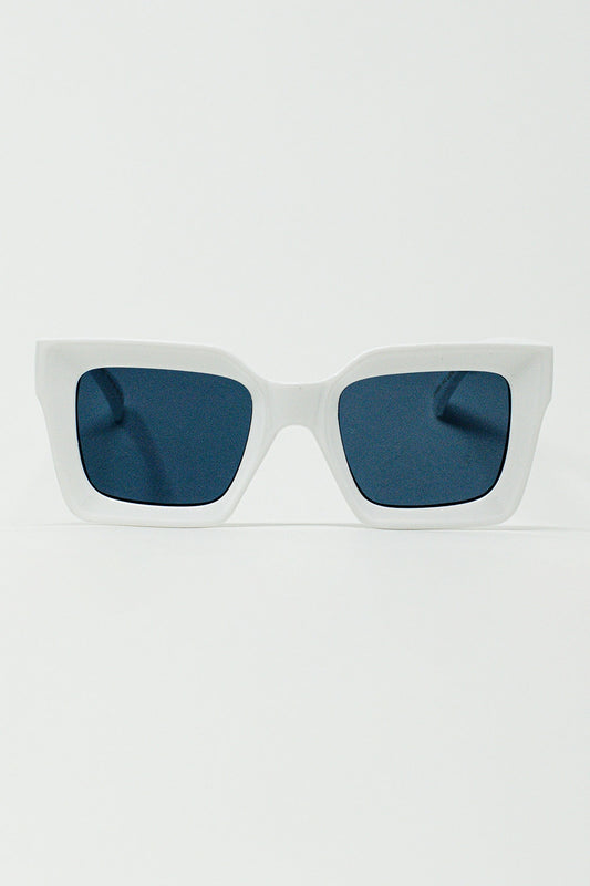 Q2 Lunettes de soleil carrées des années 90 en blanc