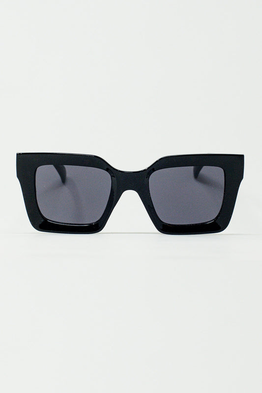 Q2 Lunettes de soleil carrées des années 90 en noir