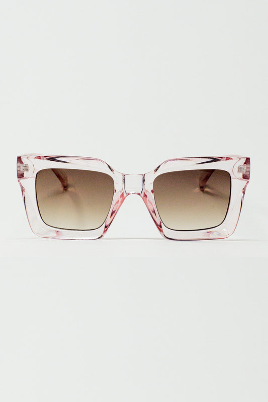 Q2 Lunettes de soleil carrées des années 90 en rose