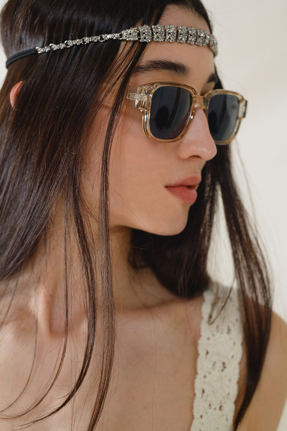 Lunettes de soleil carrées en cristal jaune