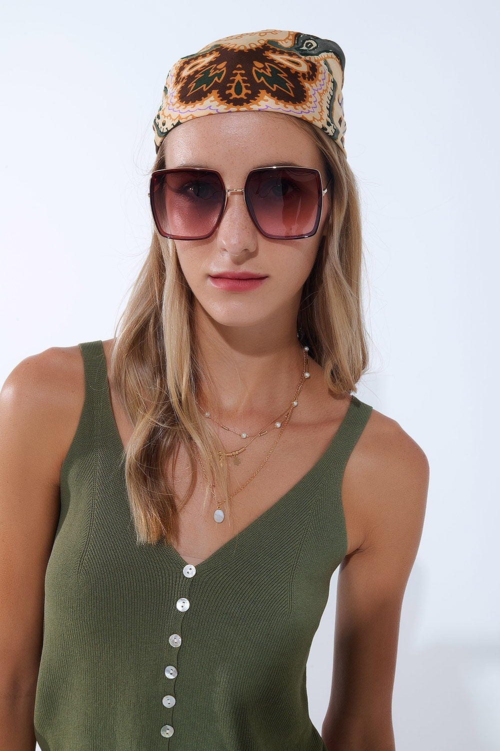 Lunettes de soleil carrées extra-larges en marron