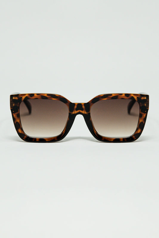 Q2 Lunettes de soleil carrées marron à imprimé animalier