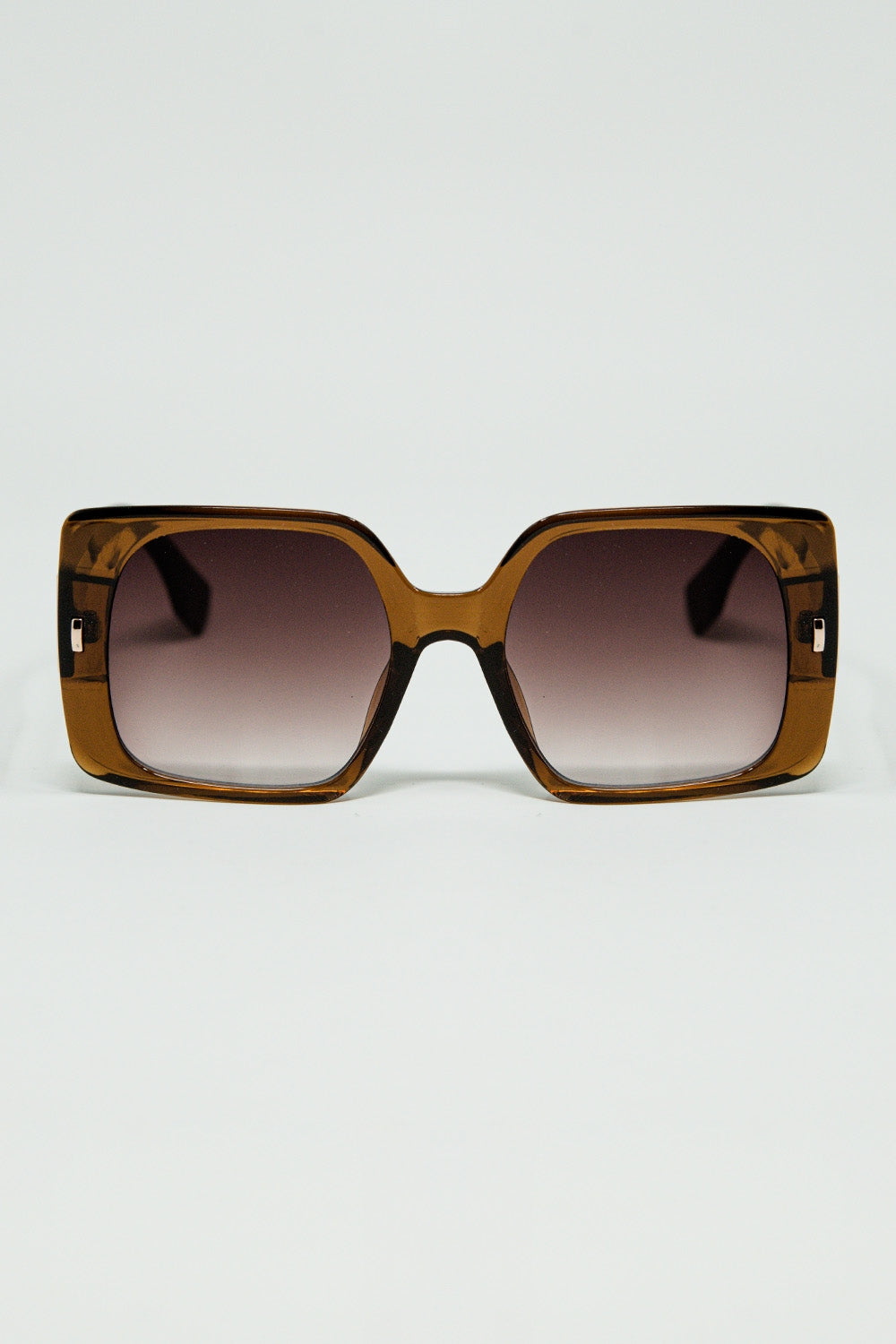 Q2 Lunettes de soleil carrées marron avec détails dorés sur le côté