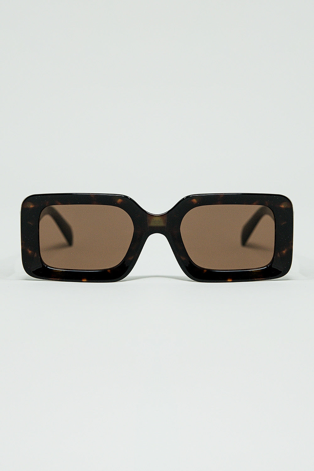 Q2 lunettes de soleil carrées marron avec imprimé animalier vert sur le côté