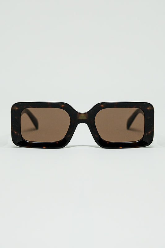 Q2 lunettes de soleil carrées marron avec imprimé animalier vert sur le côté