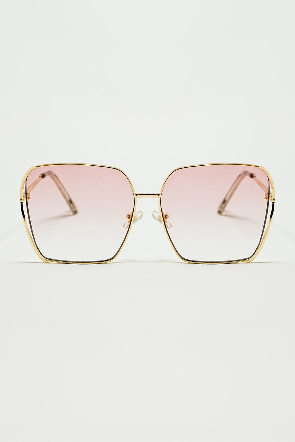 Q2 Lunettes de soleil carrées surdimensionnées en métal avec verres dégradés rose clair