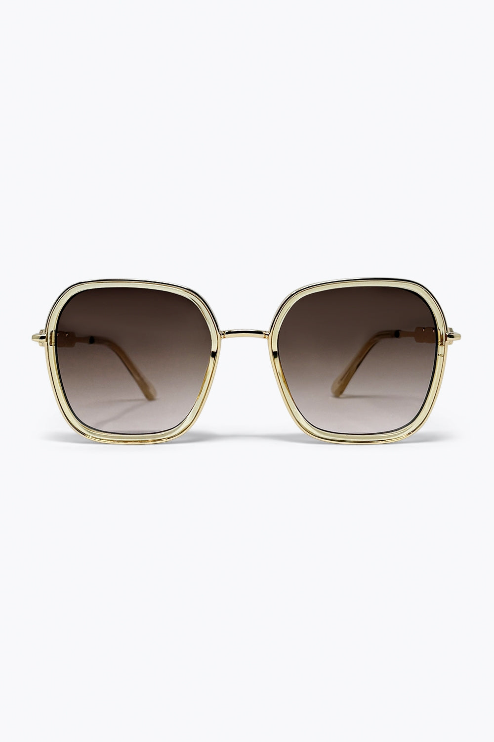 Q2 Lunettes de soleil carrées surdimensionnées en métal doré à verres dégradés marron