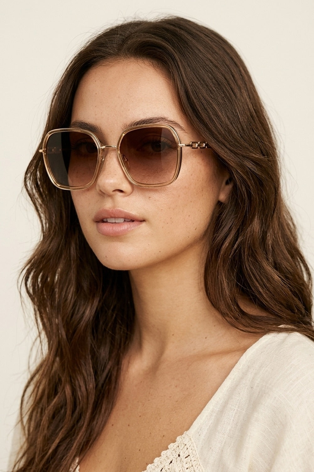 Lunettes de soleil carrées surdimensionnées en métal doré à verres dégradés marron