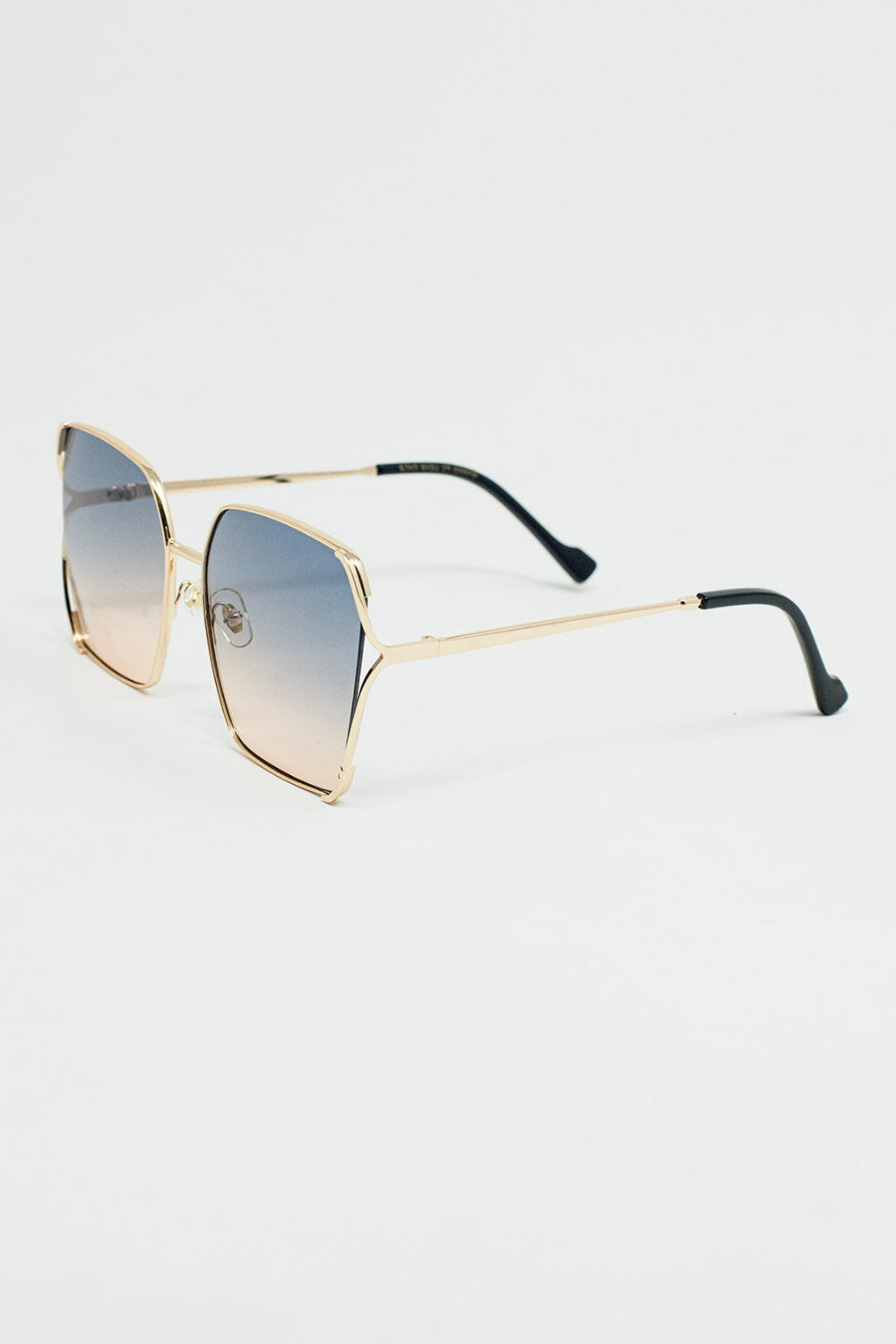 Lunettes de soleil carrées surdimensionnées en métal verre bleu dégradé