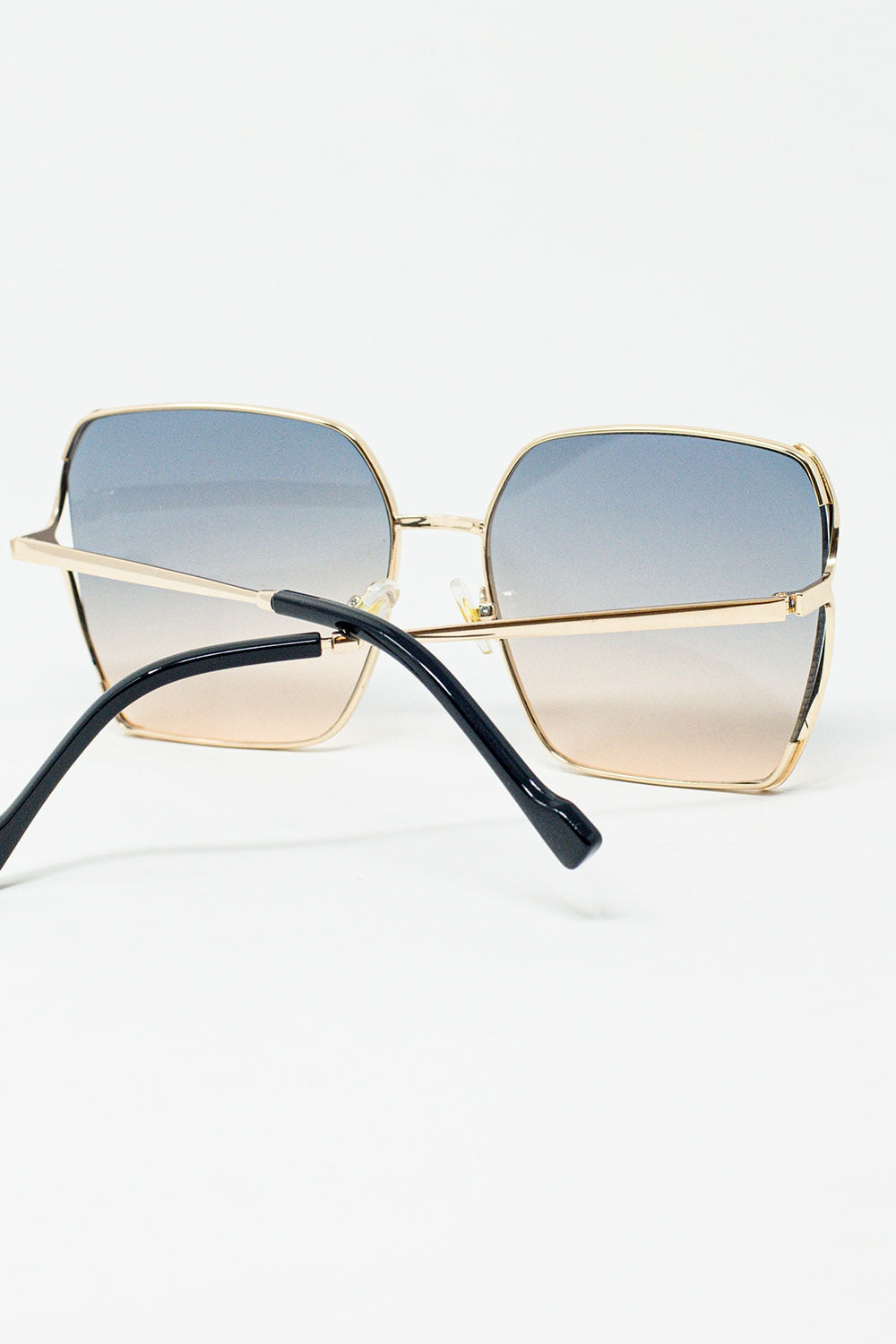 Lunettes de soleil carrées surdimensionnées en métal verre bleu dégradé