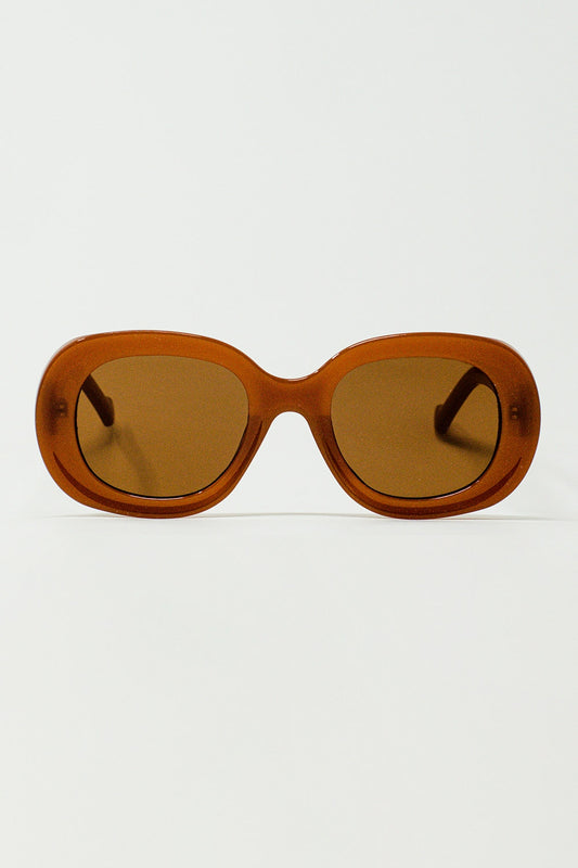 Q2 Lunettes de soleil circulaires surdimensionnées marron