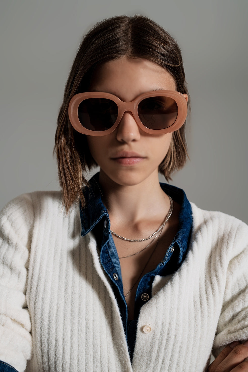Lunettes de soleil circulaires surdimensionnées marron