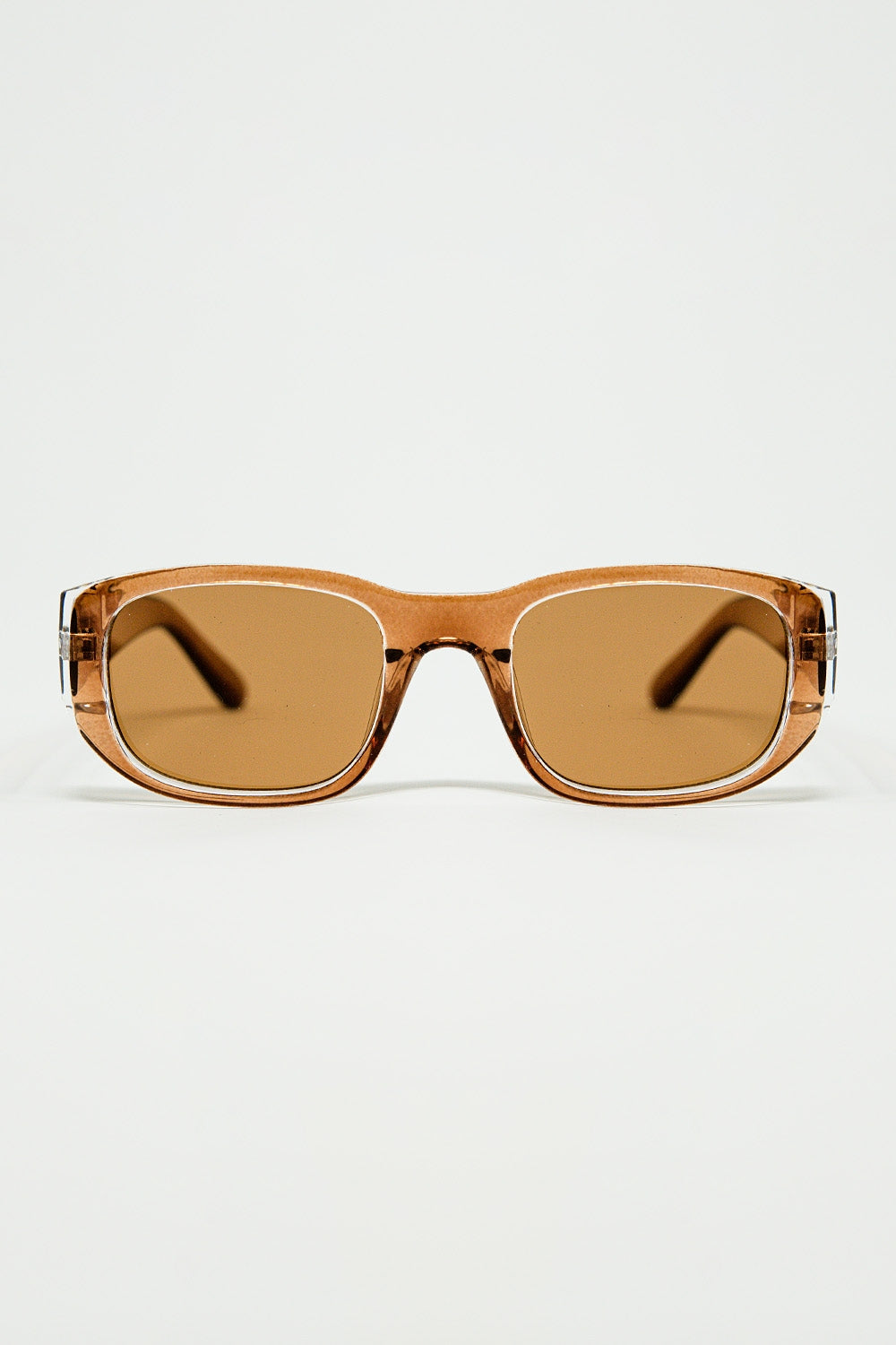 Q2 Lunettes de soleil ovales avec montures Camel transparentes et brillantes