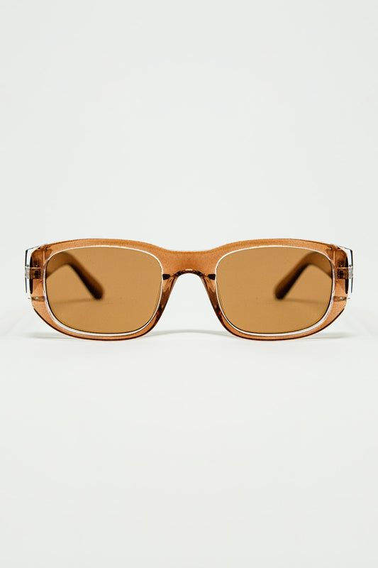 Q2 Lunettes de soleil ovales avec montures Camel transparentes et brillantes