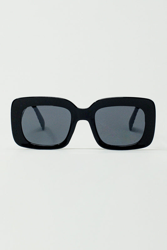 Q2 Lunettes de soleil ovales surdimensionnées avec détails sur le côté en noir