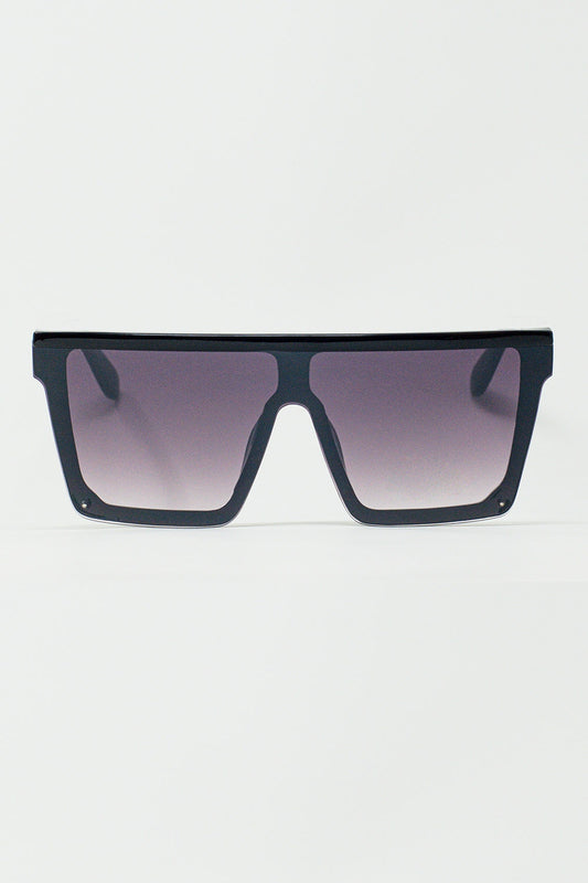 Q2 Lunettes de soleil oversize carrées des années 70 en noir