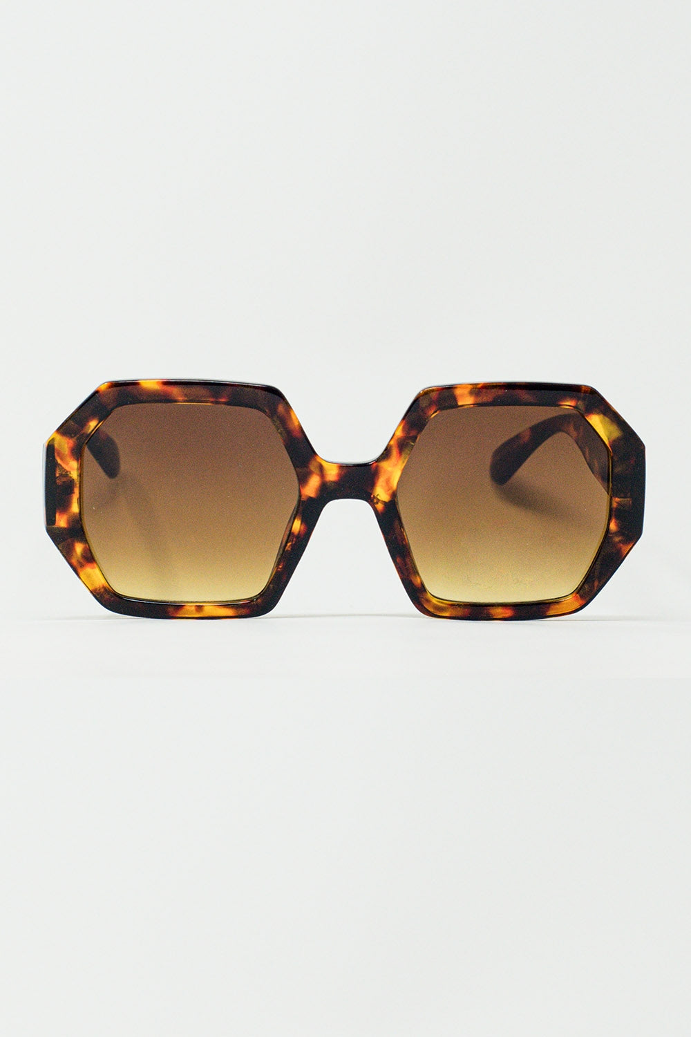 Q2 Lunettes de soleil oversize hexagonales en écaille de tortue foncée
