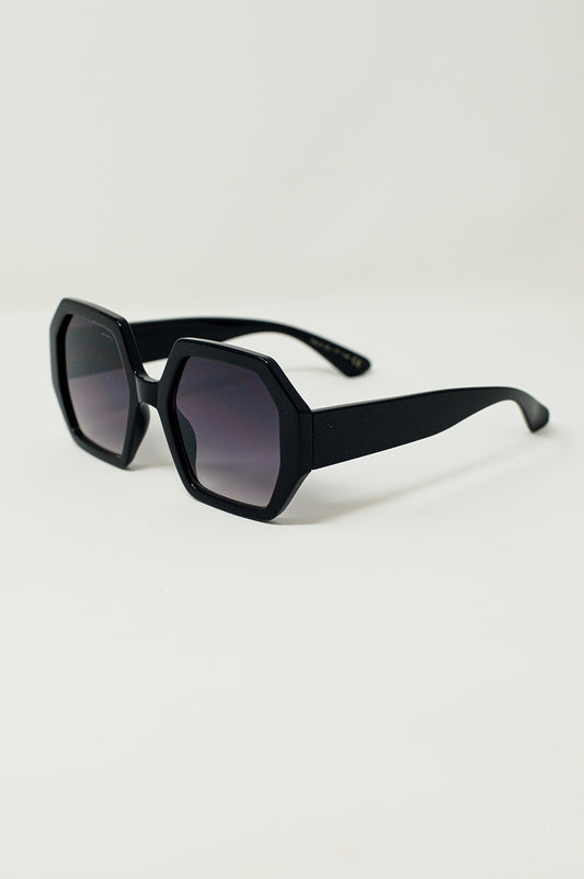 Q2 Lunettes de soleil oversize hexagonales en écaille vintage noir