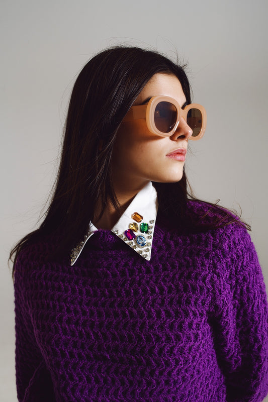 Q2 Lunettes de soleil oversized rondes en beige