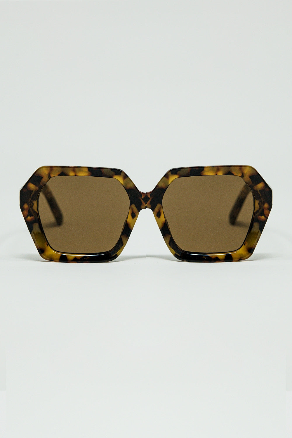 Q2 Lunettes de soleil rectangulaires à imprimé abstrait marron de couleur translucide