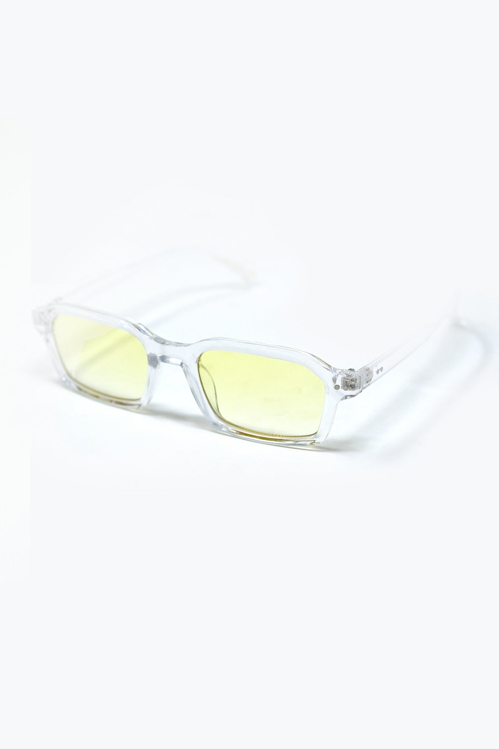 Lunettes de soleil rectangulaires à monture transparente en acétate épais avec verre fumé jaune