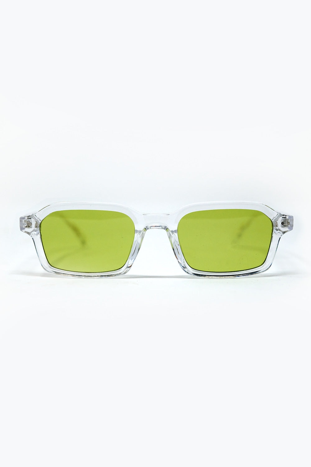 Q2 Lunettes de soleil rectangulaires à monture transparente en acétate épais avec verre fumé vert