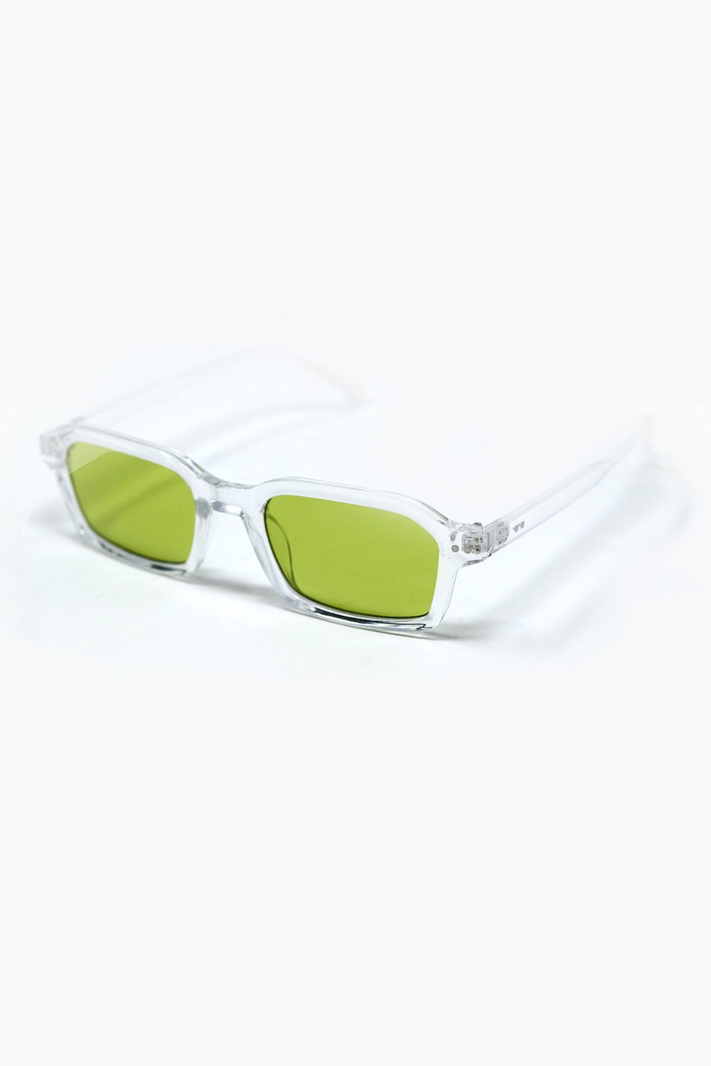 Lunettes de soleil rectangulaires à monture transparente en acétate épais avec verre fumé vert