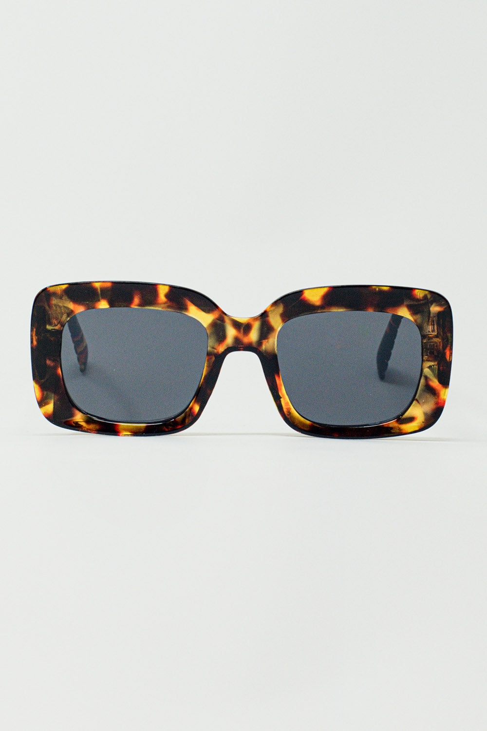 Q2 Lunettes de soleil rectangulaires surdimensionnées en écaille de tortue vintage