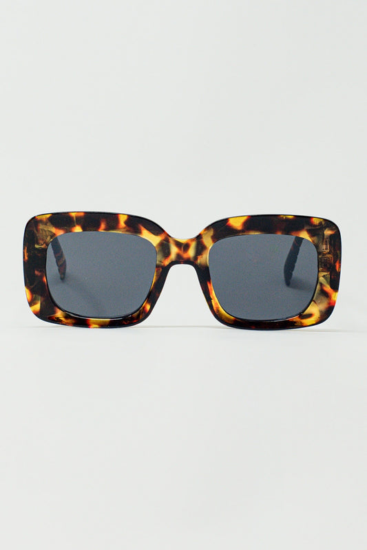Q2 Lunettes de soleil rectangulaires surdimensionnées en écaille de tortue vintage